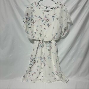 Papillon Blanc White Chiffon Summer Dress with Floral Accents